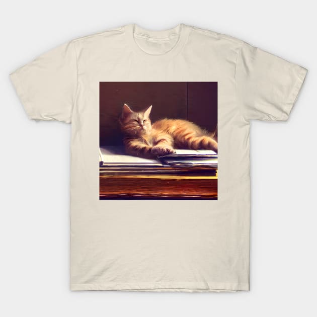 Kitten sleeping on paperwork T-Shirt by Virtually River